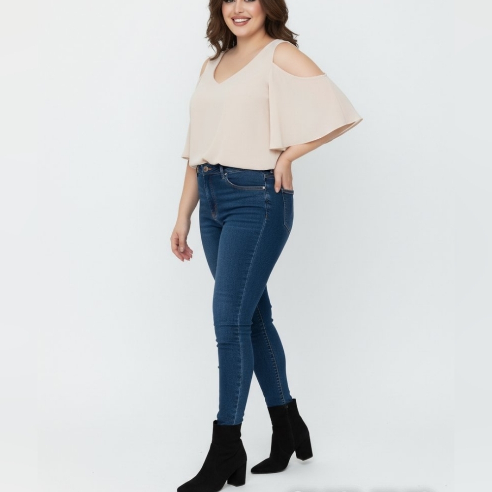 Large XOXO Cream Cold Shoulder Boho Flowy Layered 3/4 Bell Sleeve Blouse